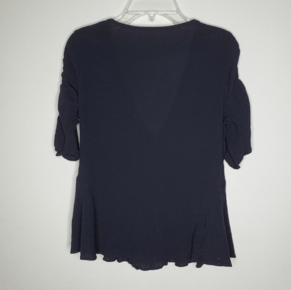 Zara Black V Neck Button Front Ruched Sleeved Top - Picture 5 of 8